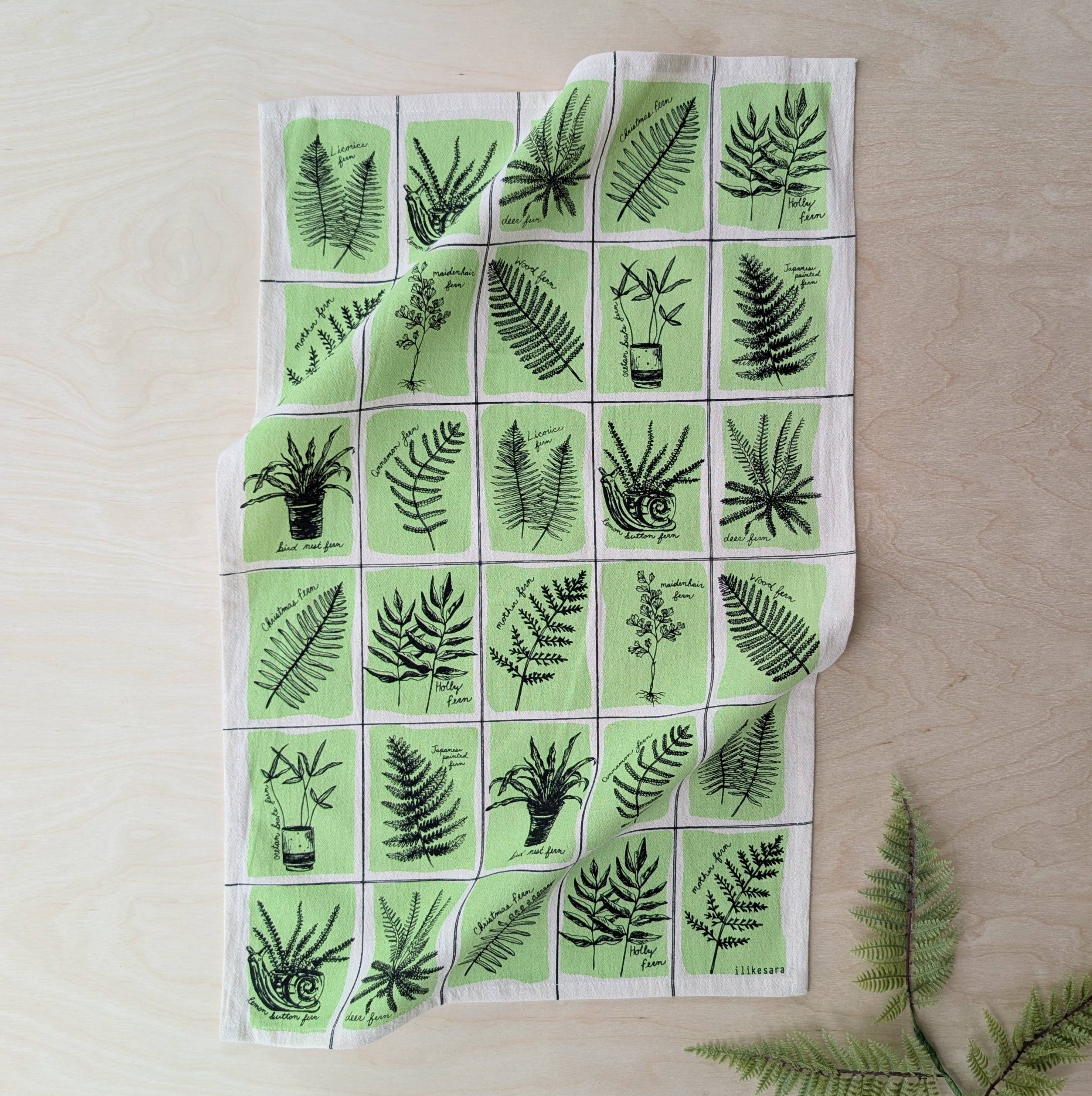 Tea towel | fern specimens - cotton flour sack kitchen dish cloth