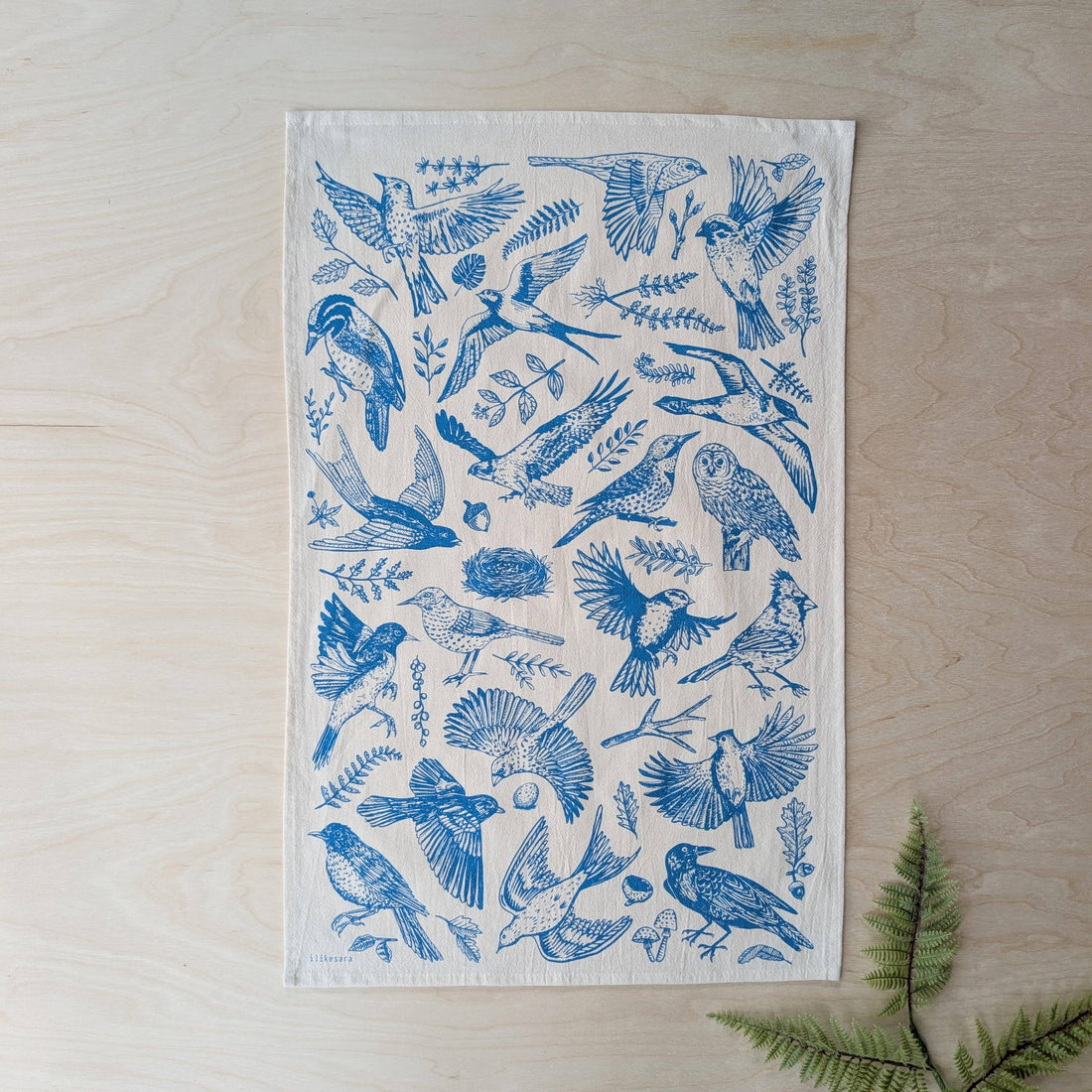 Tea towel | blue birds - cotton flour sack kitchen dish cloth