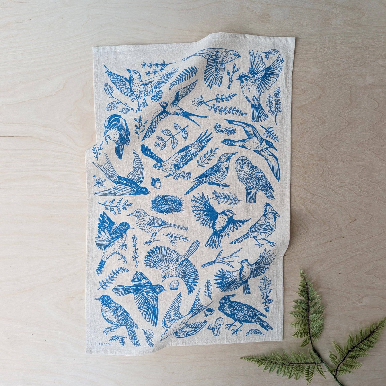 Tea towel | blue birds - cotton flour sack kitchen dish cloth
