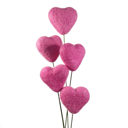 Felt Heart Stem Singles Pink