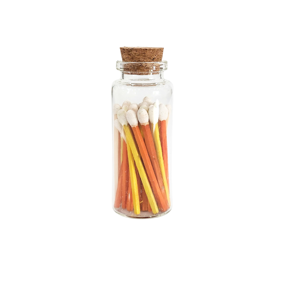 Color Stick Candy Corn Matches in Medium Corked Vial