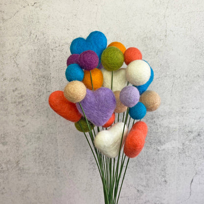 Set of 6 Felt Heart Ball Bouquet Spring Floral