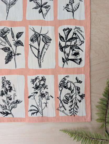 Tea towel | fatal florals - poisonous flower pink cotton flour sack kitchen dish cloth