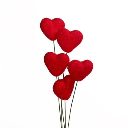 Felt Heart Stem Singles Red Hot