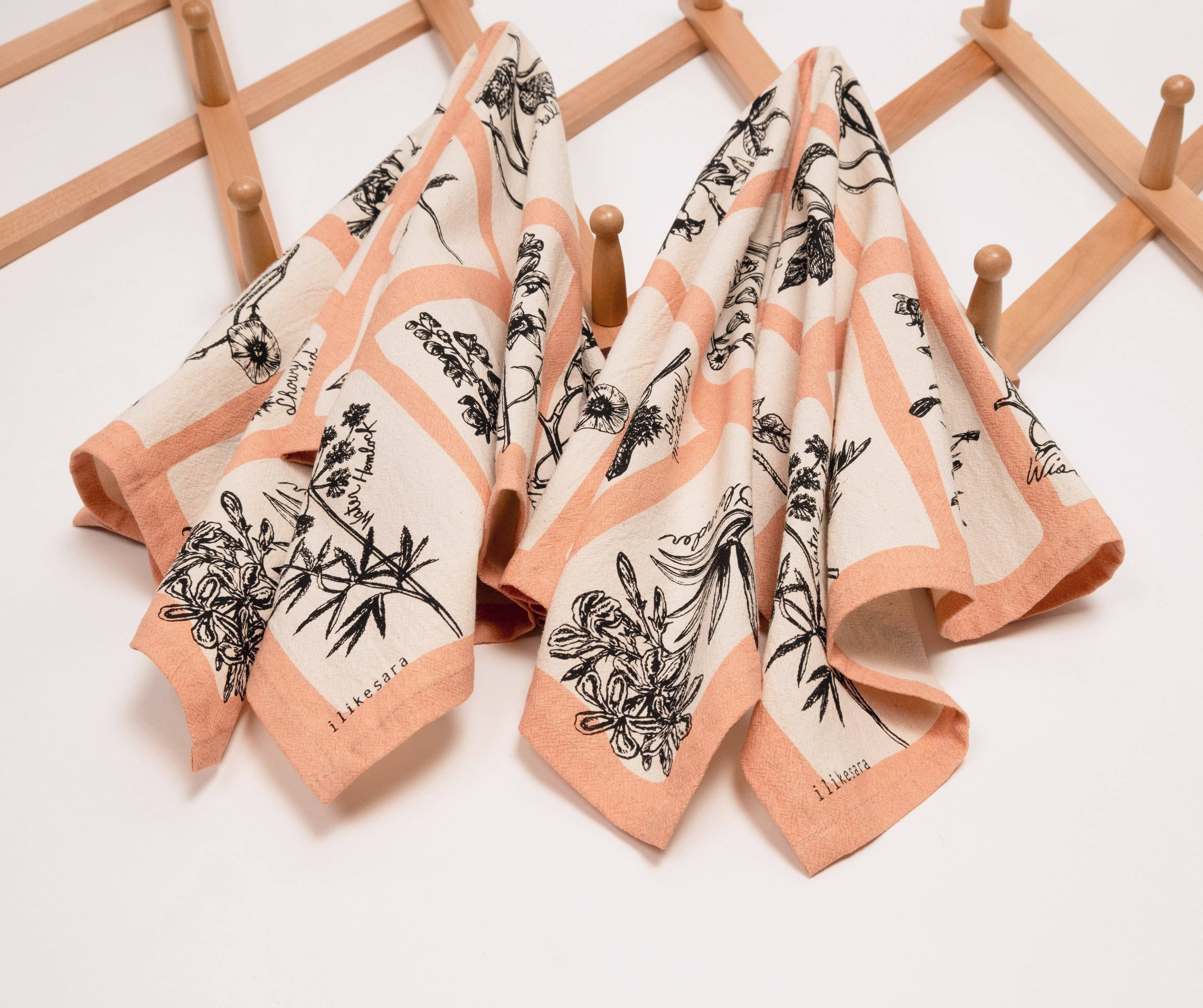Tea towel | fatal florals - poisonous flower pink cotton flour sack kitchen dish cloth
