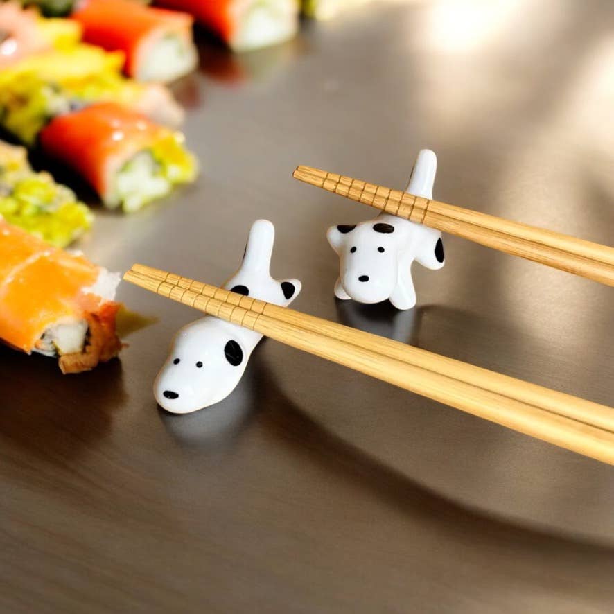 2x Porcelain Dog Chopstick Rest