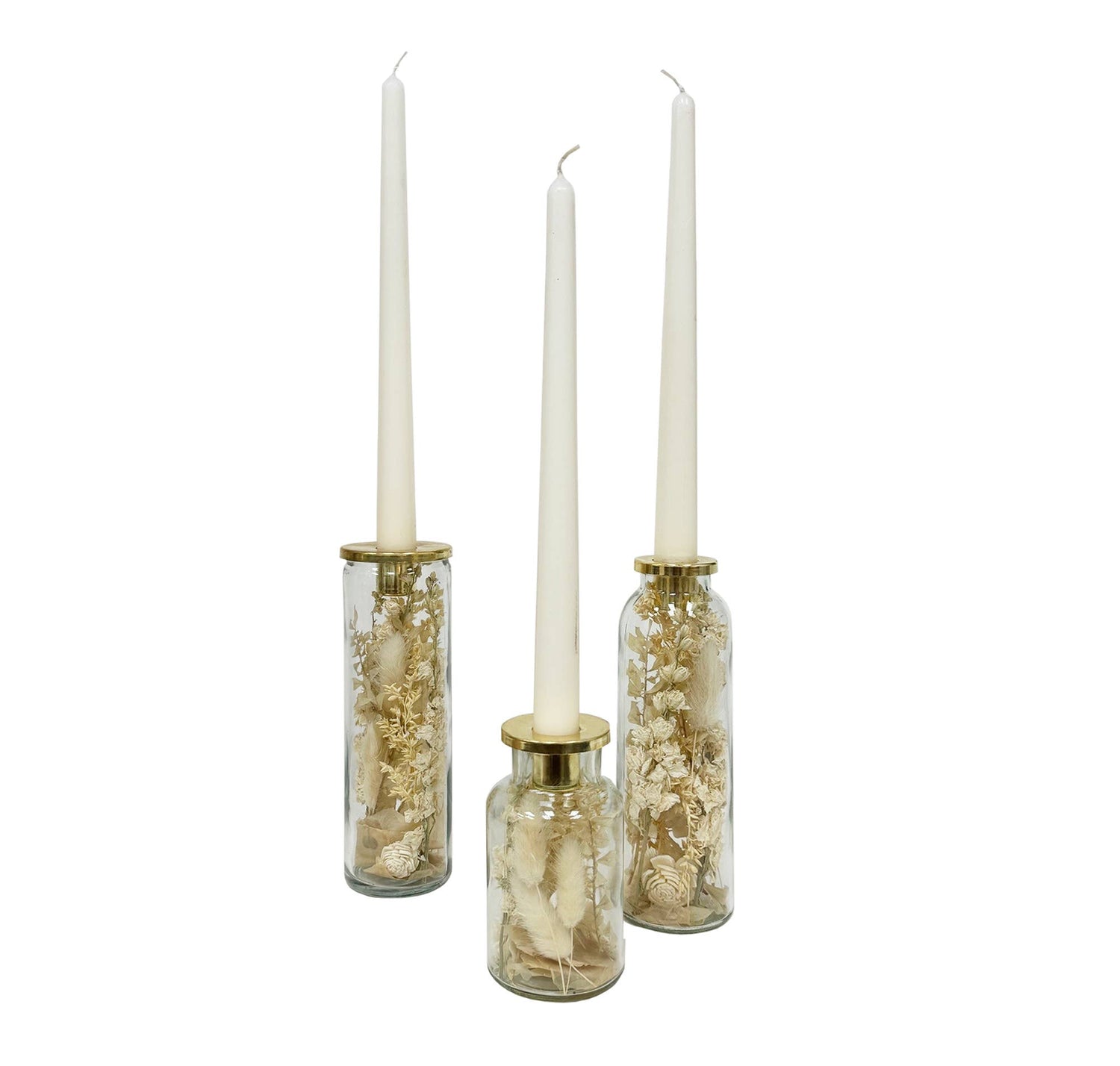 White Blossoms Botanical Taper Candle Holder: Stout Shape