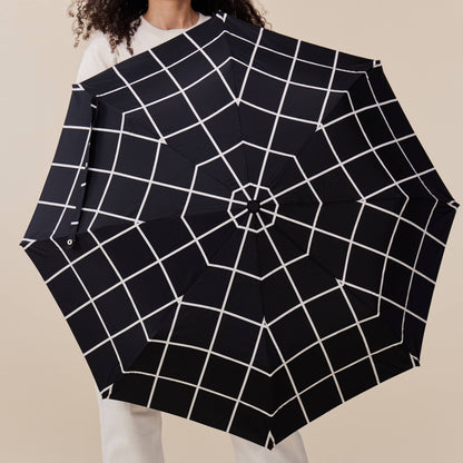 Black Grid Compact Eco-friendly Duck Umbrella