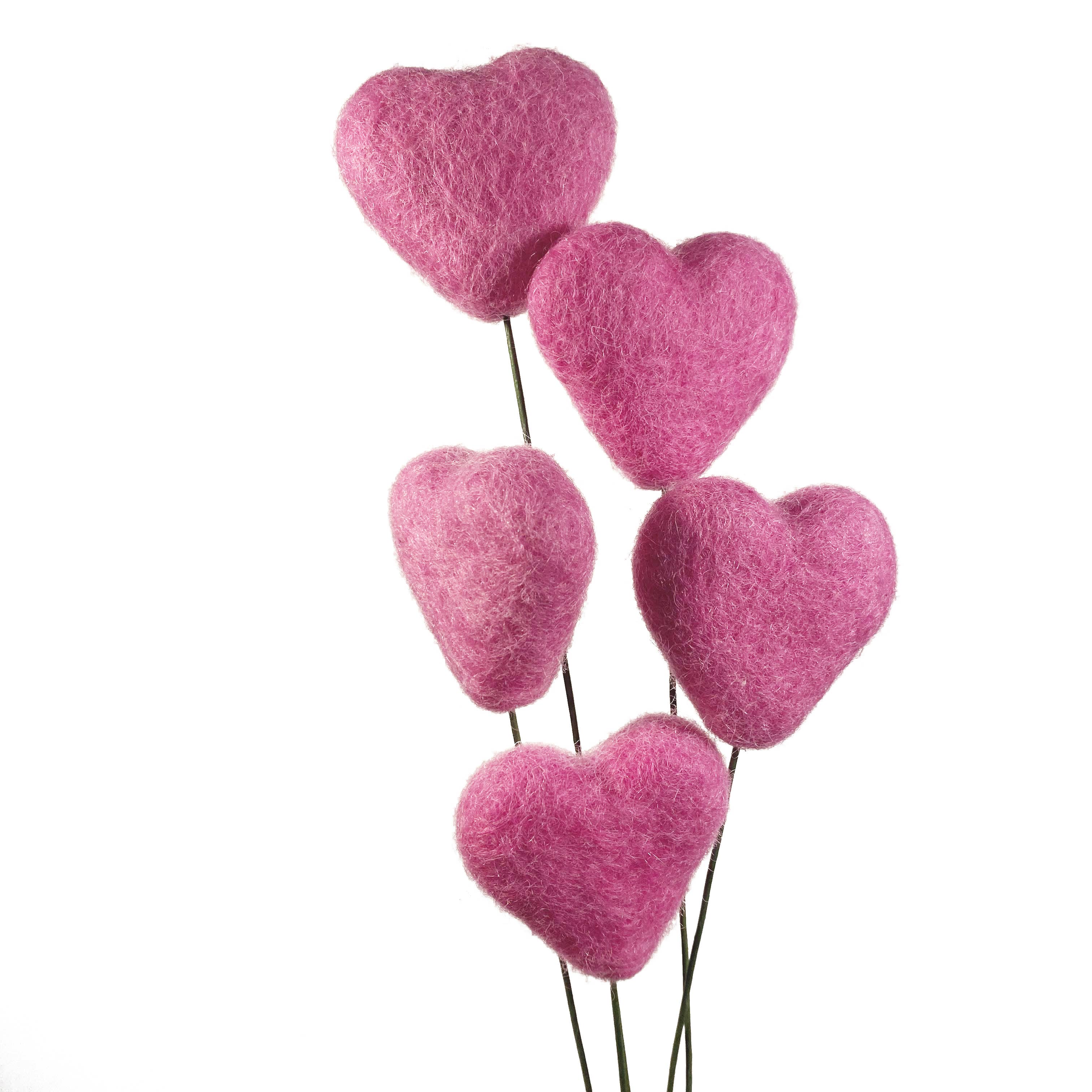 Felt Heart Stem Singles Pink
