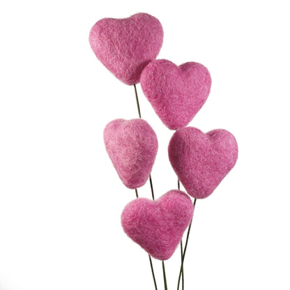 Felt Heart Stem Singles Pink