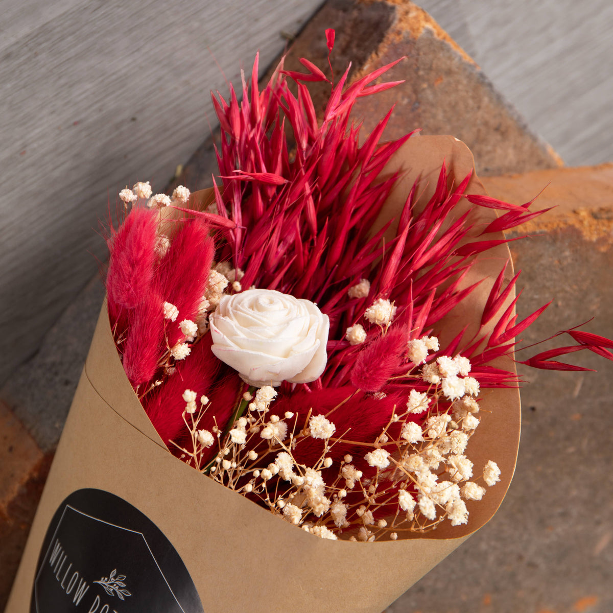 Red &amp; White Mixed Dried Flower Bouquet