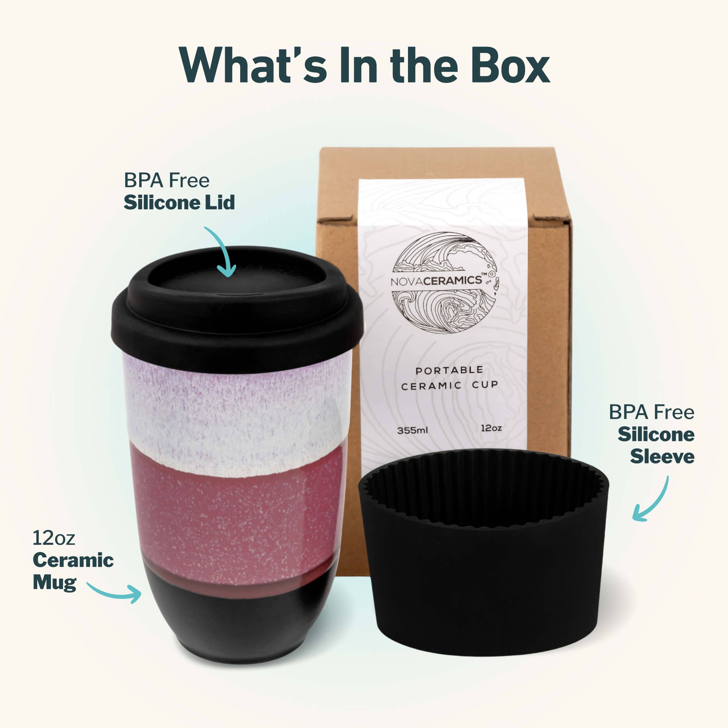 Eclipse 12oz Ceramic Travel Mug – (Includes Lid &amp; Band)