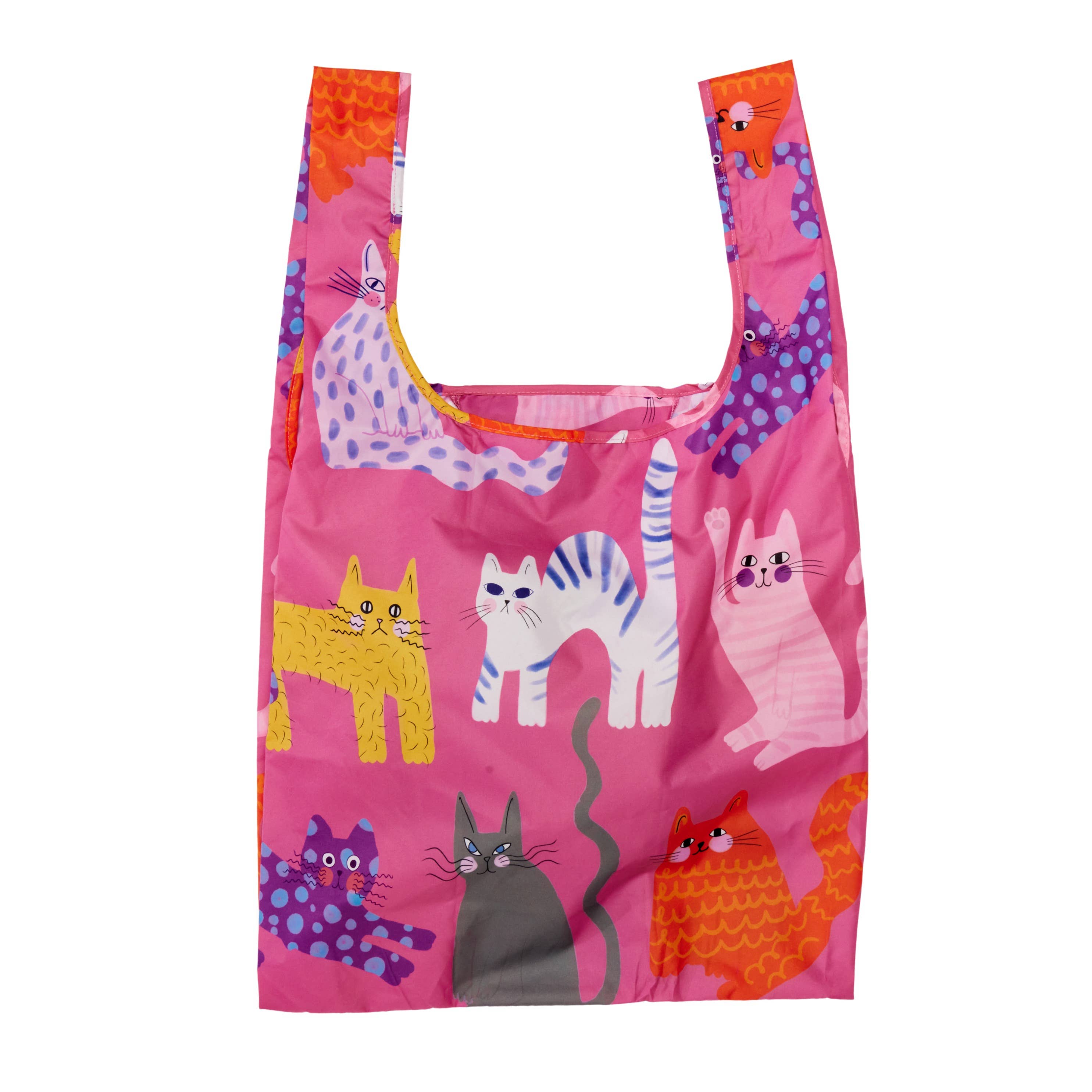 New Print! Fuchsia Arty Cats Eco-Friendly Reusable Bag
