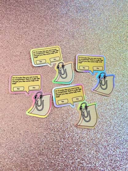 Gay Clippy Holographic Sticker