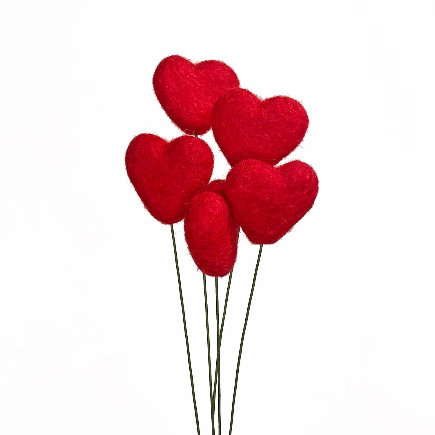 Felt Heart Stem Singles Red Hot
