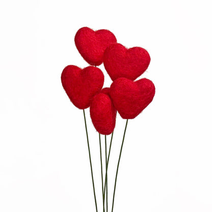 Felt Heart Stem Singles Red Hot