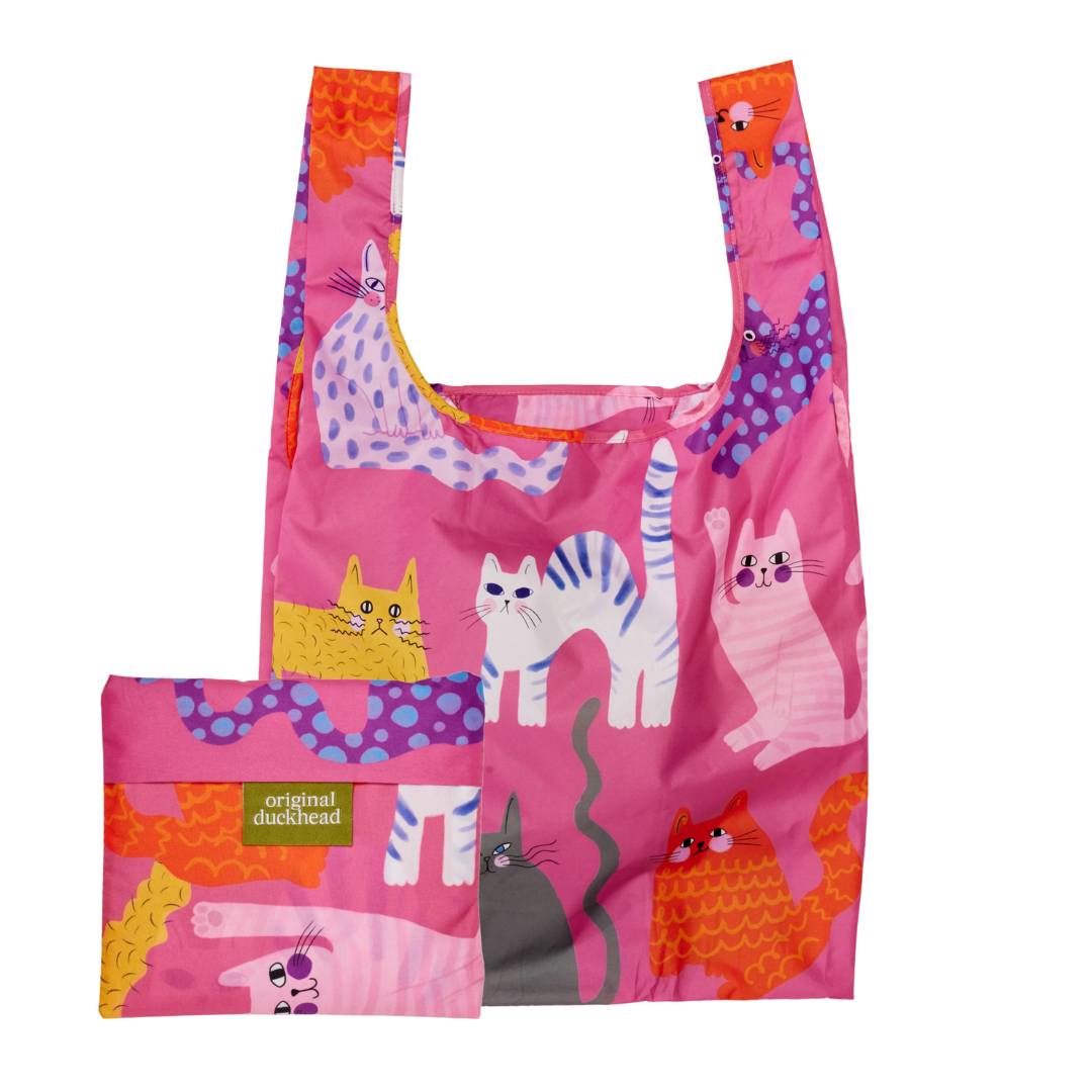New Print! Fuchsia Arty Cats Eco-Friendly Reusable Bag