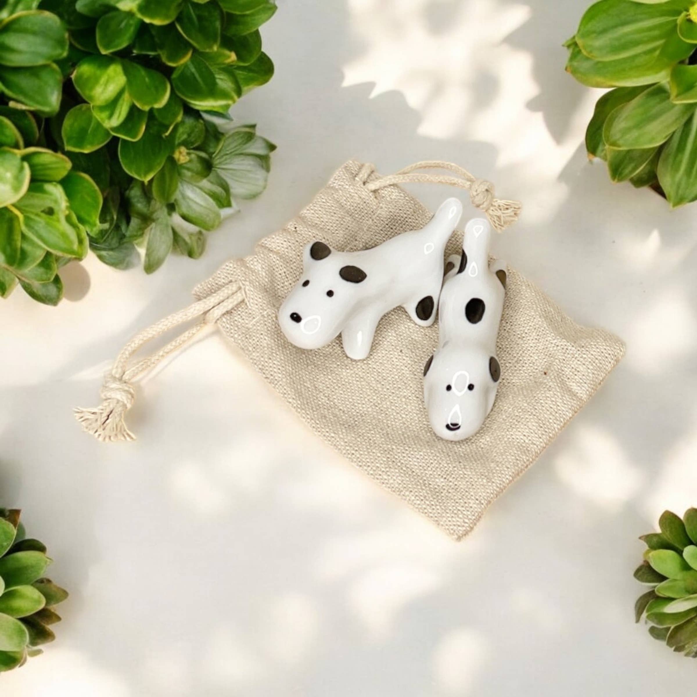 2x Porcelain Dog Chopstick Rest