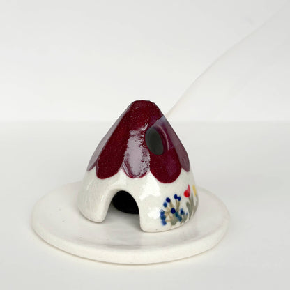 Dark Green Ceramic Mouse House Cone Incense Burner