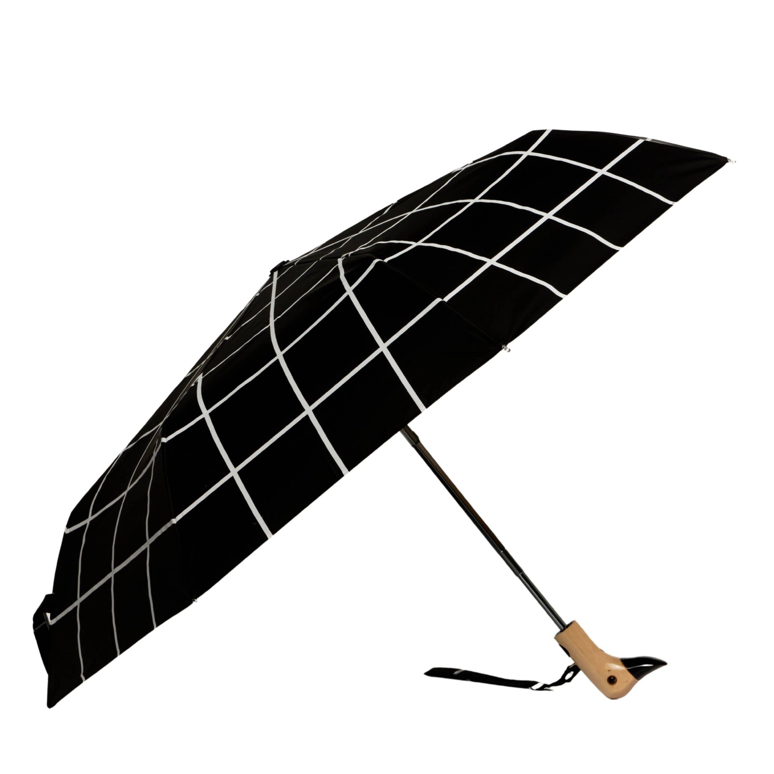 Black Grid Compact Eco-friendly Duck Umbrella