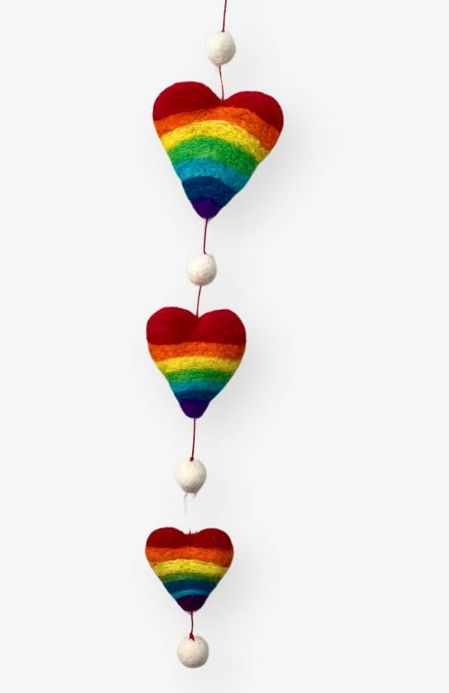 Felt Vertical Rainbow Heart Garland