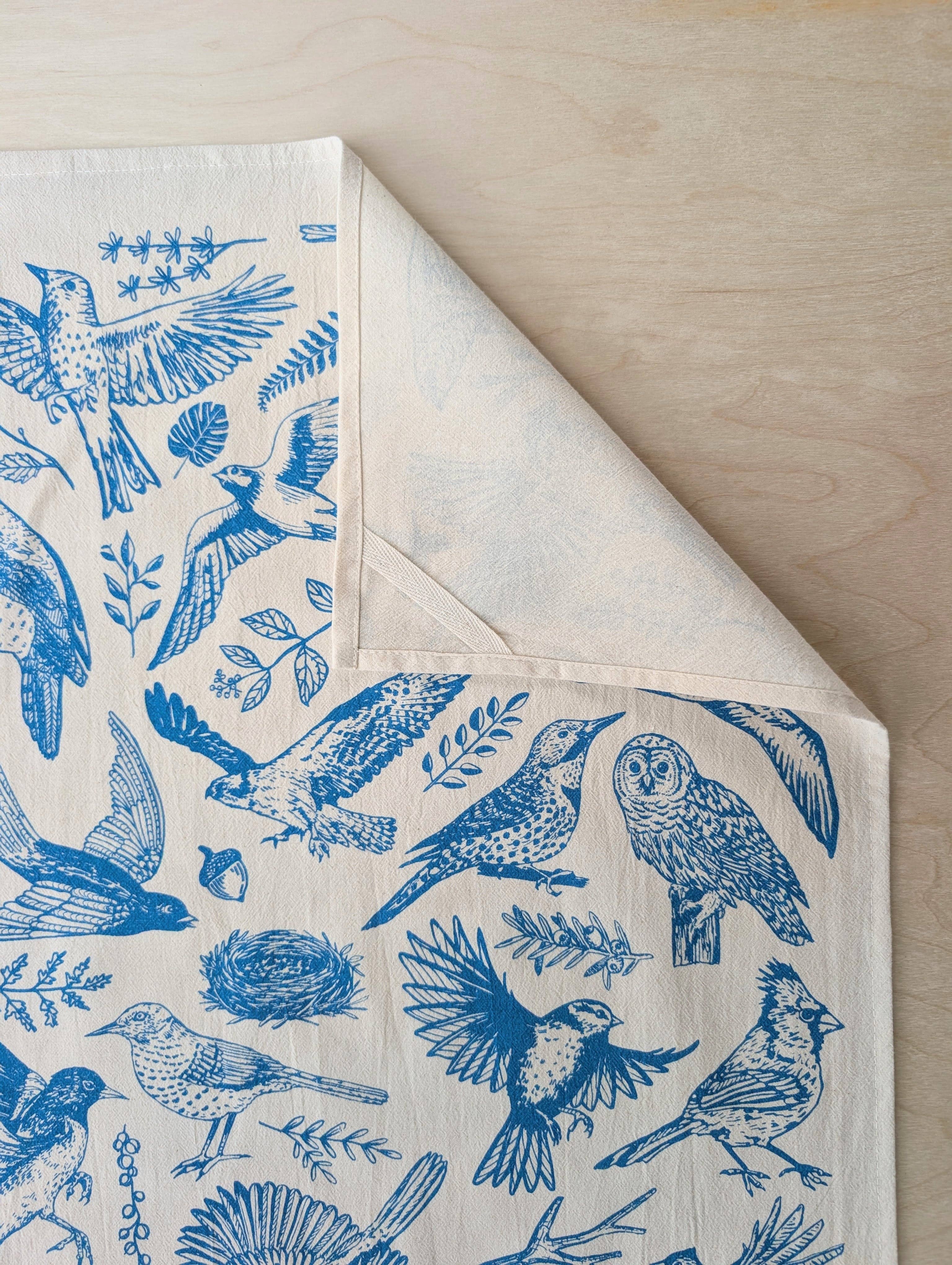 Tea towel | blue birds - cotton flour sack kitchen dish cloth