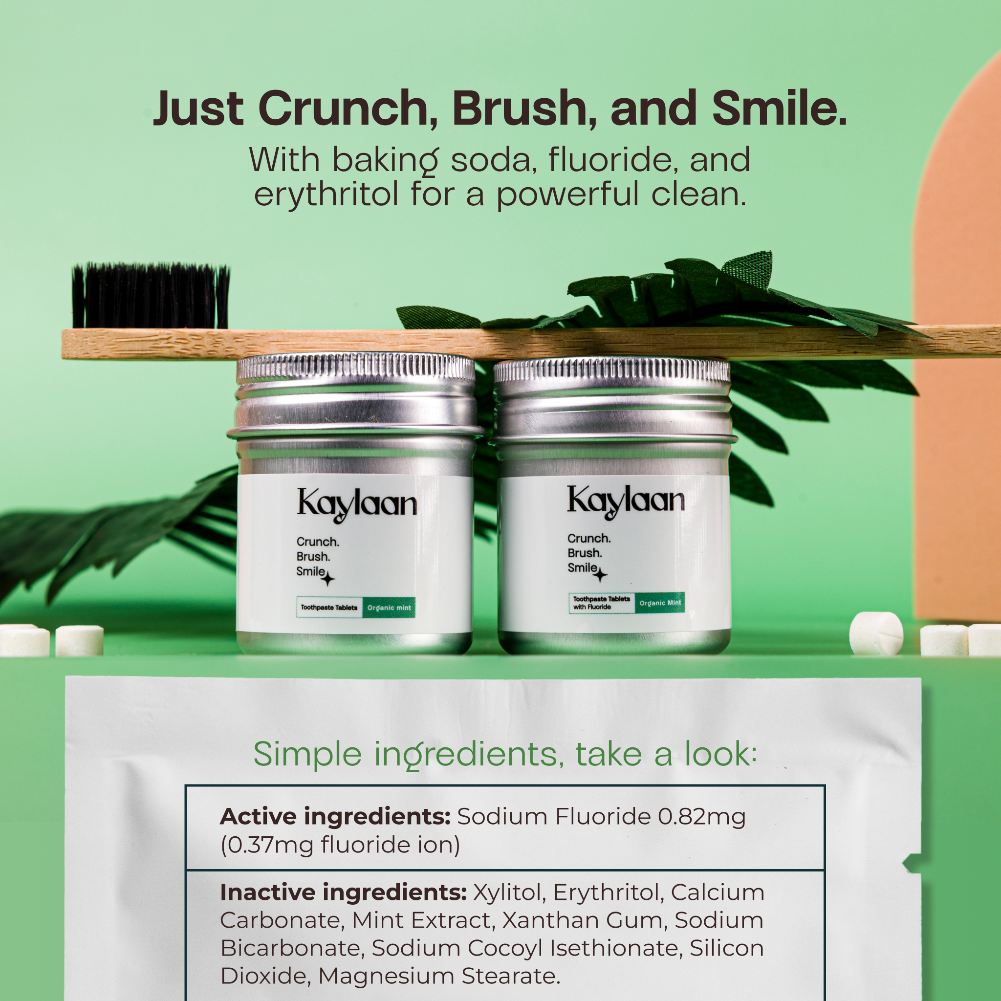 Kaylaan –Fluoride Toothpaste Tablets Refill| Mint |90 Count