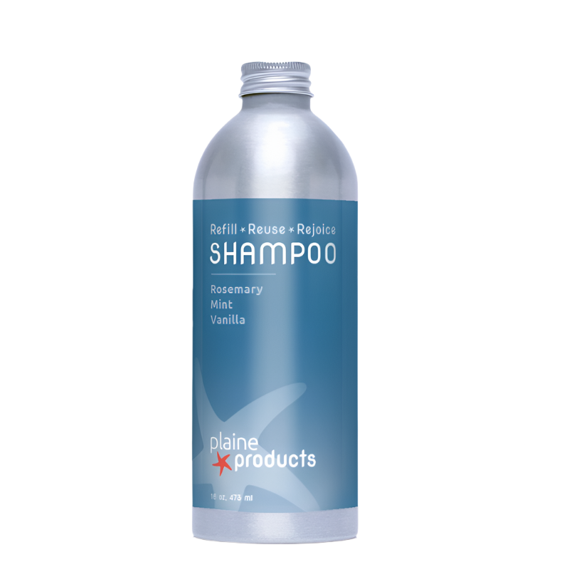 Plaine Products shampoo bottle on a white background